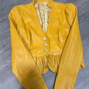 Custom Women’s Mustard Yellow Leather Peplum Jacket